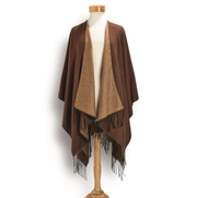 Scarf - Reversible Wrap with Black Fringe - Mocha/Tan